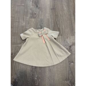 Tahari Baby Dress Beige Cream Gold Pink Bow 3-6 Months